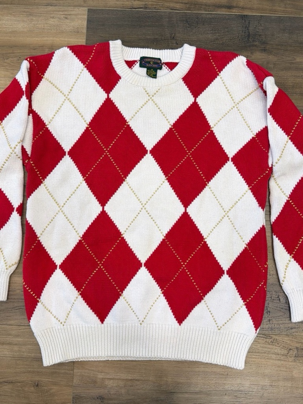 Vintage 90’s Charter Club Red & White Argyle Crewneck Sweater